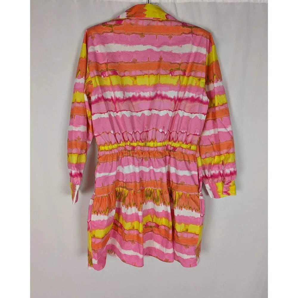 Scoop Women's Sherbet Tie-Dye Collared Long Sleeve Mini Shirt Dress Size Medium